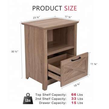 PrimeZone 30" H Farmhouse Tall Nightstand for King & Queen Bed - Large Wood Bedside Table with Storage Drawer & Open Cubby, End Table Night Stand for Living Room, Bedroom, Sonoma Oak