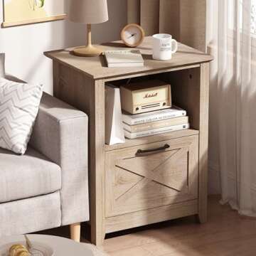 PrimeZone 30" H Farmhouse Tall Nightstand for King & Queen Bed - Large Wood Bedside Table with Storage Drawer & Open Cubby, End Table Night Stand for Living Room, Bedroom, Sonoma Oak