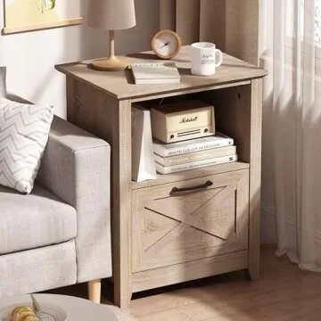 PrimeZone 30" H Farmhouse Tall Nightstand for King & Queen Bed - Large Wood Bedside Table with Storage Drawer & Open Cubby, End Table Night Stand for Living Room, Bedroom, Sonoma Oak