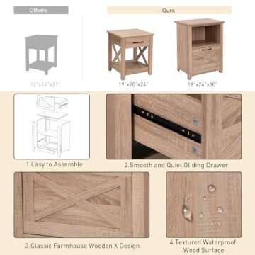 PrimeZone 30" H Farmhouse Tall Nightstand for King & Queen Bed - Large Wood Bedside Table with Storage Drawer & Open Cubby, End Table Night Stand for Living Room, Bedroom, Sonoma Oak