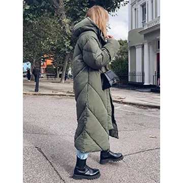 Yousify Women's Hooded Long Puffer Coat Winter Longer Thickened Down Jacket Zip Cocoon Outwear Army Green L