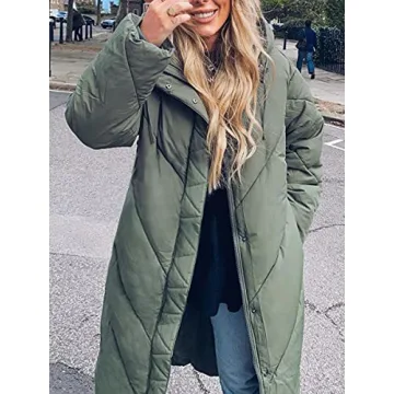 Yousify Women's Hooded Long Puffer Coat Winter Longer Thickened Down Jacket Zip Cocoon Outwear Army Green L