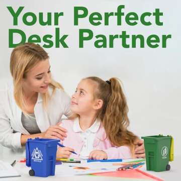 Wiosi Mini Garbage Trash Pen Holder for Desk, Pack of 2, Blue & Green, Tiny Recycle Bin Pencil Holder | Storage for Pencils & Pens | Office Stationery to Organize The Desk | Ideal for Student Work