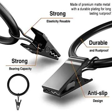 Lansian Curtain Rings with Clips - Set of 20 Stylish Drury Rings