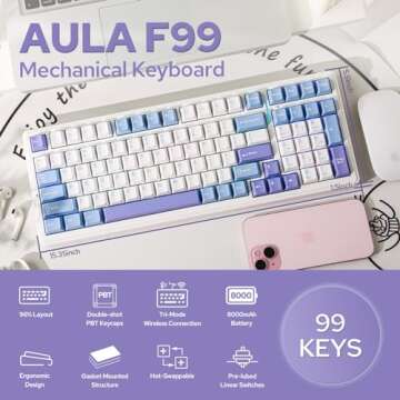 EPOMAKER x Aula F99 Wireless Mechanical Keyboard+35PCS Nude Rosa Keyboard Switches
