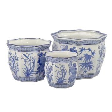 Galt International Blue & White Fluted Ceramic Plant Pots Set