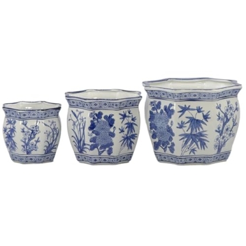 Galt International Blue & White Fluted Ceramic Plant Pots Set