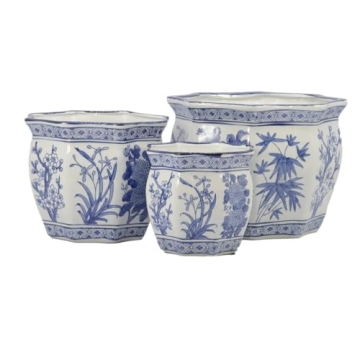 Galt International Blue & White Fluted Ceramic Plant Pots Set