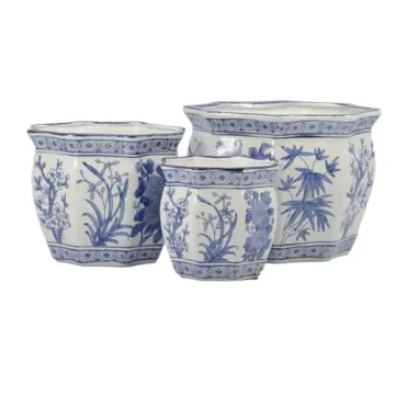 Galt International Blue & White Fluted Ceramic Plant Pots Set