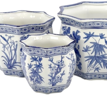 Galt International Blue & White Fluted Ceramic Plant Pots Set