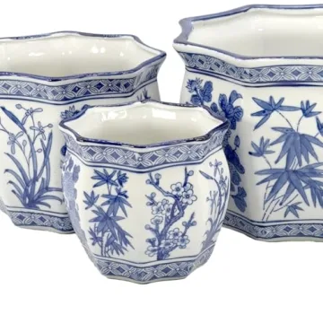 Galt International Blue & White Fluted Ceramic Plant Pots Set