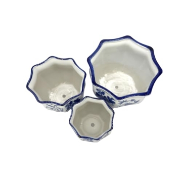 Galt International Blue & White Fluted Ceramic Plant Pots Set