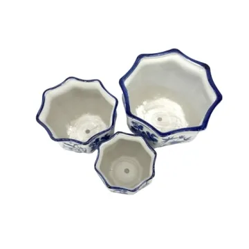 Galt International Blue & White Fluted Ceramic Plant Pots Set