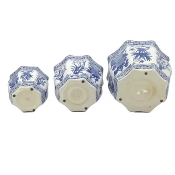 Galt International Blue & White Fluted Ceramic Plant Pots Set