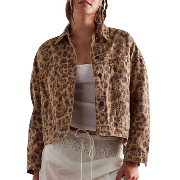 Anoumcy Oversized Leopard Jackets for Women Casual Button Down Vintage Jean Jackets Leopard Print To...