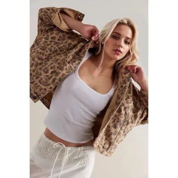 Anoumcy Oversized Leopard Jackets for Women Casual Button Down Vintage Jean Jackets Leopard Print Tops Coat 2024 Fall Outfits S