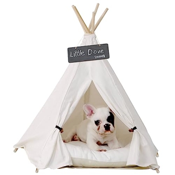 little dove Pet Teepee Dog & Puppy Cat Bed, Portable & Washable Pet Tents, House for Pets Beige Color 24 Inch no Cushion