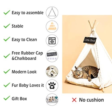 little dove Pet Teepee Dog & Puppy Cat Bed, Portable & Washable Pet Tents, House for Pets Beige Color 24 Inch no Cushion