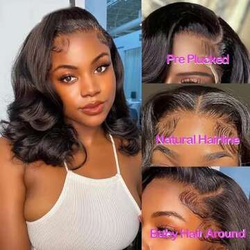 Glueless Wigs Human Hair Short Bob Wig Body Wave HD Lace Front Wigs for Black Women Wear and Go Pre ...