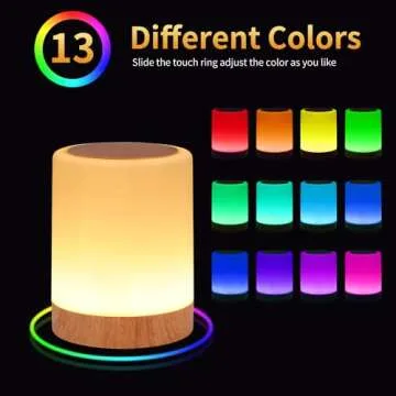 OORUN Touch Bedside Table Lamp,13 RGB Colors & 5 Brightness, USB Rechargeable Desk Lamp, Remote Control Dimmable Night Light with RGB Color Changing,Portable Lamp for Baby, Bedroom, Living Room