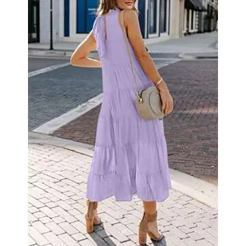 HAEOF Women's 2024 Summer Dress Tiered Ruffle Flowy Long Sundress Casual Halter Sleeveless Boho Beach Maxi Dress(Light Purple, L)