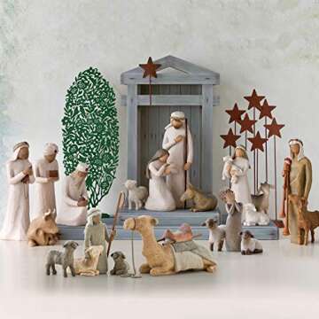 Willow Tree Shepherd and Stable Animals, Surrounding New Life with Love and Warmth, Build a Holiday Tradition with Classic Nativity Set, 4 Sculpted Hand-Painted Figures: Sheep, Camel, Shepherd, Goat