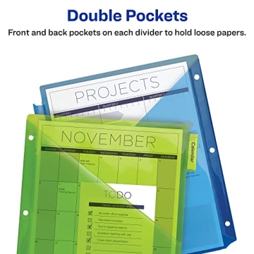 Avery Multicolored Plastic Binder Dividers with Pockets