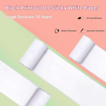 Ponek T02 Thermal Mini Sticker Printer Paper, White Self-Adhesive Paper, Black On White Paper for Jo...