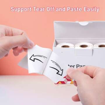 Ponek T02 Thermal Mini Sticker Printer Paper, White Self-Adhesive Paper, Black On White Paper for Journal, Photo, 50mm x 3.5m, 3 Rolls, Keep for 10 Years, Compatible with T02/M02X/M02L/Y02C/Q02