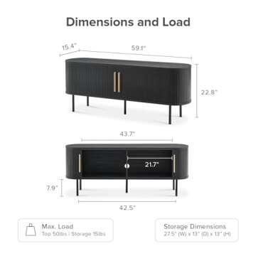 mopio Quin Tambour TV Stand - Elegant 59" Mid-Century Modern Entertainment Center