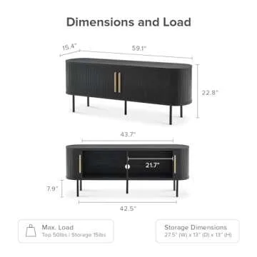mopio Quin Tambour TV Stand - Elegant 59" Mid-Century Modern Entertainment Center
