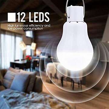 Solar Light Bulb 2 Pack 15W 130LM Solar LED Bulb, Portable Solar Powered Led Bulb Light Outdoor Solar Energy Lamp Lighting for Camping Tent Hiking Fishing