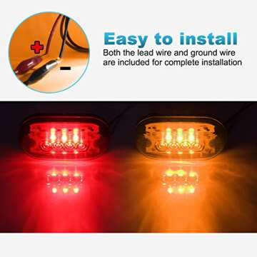 Partsam 2 Amber + 2 Red 12V 4" x 2" Oval Led Truck Side Marker Light Surface Mount 10 Diodes, Sealed Trailer Led Clearance and Side Marker Lights, Black Base, Rectangular Rectangle Led Lights