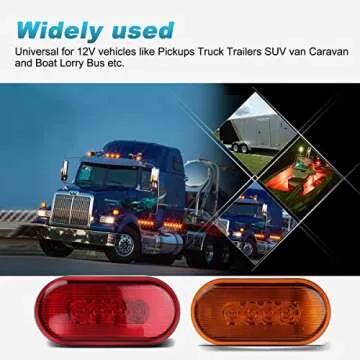 Partsam 2 Amber + 2 Red 12V 4" x 2" Oval Led Truck Side Marker Light Surface Mount 10 Diodes, Sealed Trailer Led Clearance and Side Marker Lights, Black Base, Rectangular Rectangle Led Lights