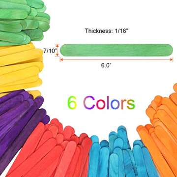 500 Pack 6 Inch Colored Craft Sticks Wooden Popsicle Sticks, CBTONE Bright Vibrant Colored Jumbo Woo...