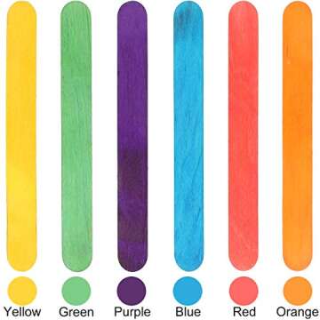 500 Pack 6 Inch Colored Craft Sticks Wooden Popsicle Sticks, CBTONE Bright Vibrant Colored Jumbo Wood Sticks Mixed Colors for DIY Craft Creative Designs or Children Education
