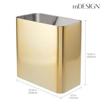 mDesign Small Metal 2.4 Gallon Trash Can for Stylish Bathrooms