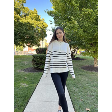 Amkoyam Women's Casual Striped Sweater for Fall