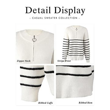 Amkoyam Women's Casual Striped Sweater for Fall