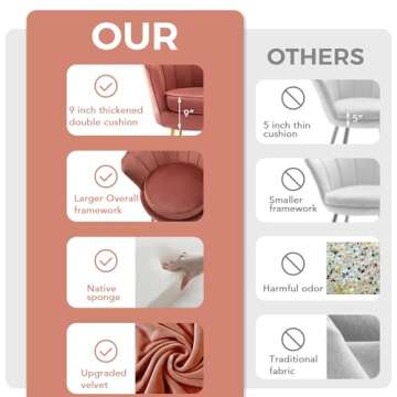 DAGONHIL Mid Century Modern Upholstered Accent Chair,Petal Vanity Chair,Retro Leisure Velvet Single Sofa with Golden Metal Legs for Living Room/Bedroom/Makeup Room, Dusty Pink