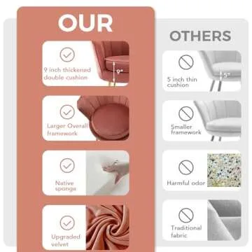 DAGONHIL Mid Century Modern Upholstered Accent Chair,Petal Vanity Chair,Retro Leisure Velvet Single Sofa with Golden Metal Legs for Living Room/Bedroom/Makeup Room, Dusty Pink