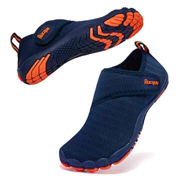 Racqua Boys Water Shoes Kids Lightweight Quick Dry Beach Swim Pool Sport Shoes Barefoot Walking Boating Surfing Aqua Shoes Big Kid Blue/Orange 5