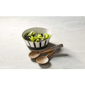 Mud Pie Striped Black/White Stoneware Serving Bowl - Elegant & Versatile 4" X 10" Dia