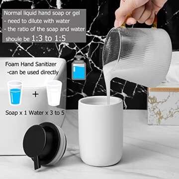 Foaming Soap Dispenser Thick Ceramic Foam Hand Soap Dispenser for Bathroom or Kitchen Sink, Liquid Pump Bottles for Hand soap, Body Wash, 2 Pack White