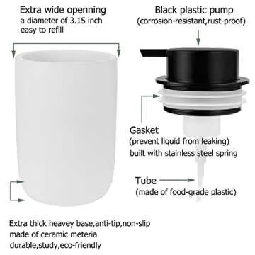 Foaming Soap Dispenser Thick Ceramic Foam Hand Soap Dispenser for Bathroom or Kitchen Sink, Liquid Pump Bottles for Hand soap, Body Wash, 2 Pack White