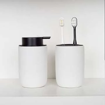 Foaming Soap Dispenser Thick Ceramic Foam Hand Soap Dispenser for Bathroom or Kitchen Sink, Liquid Pump Bottles for Hand soap, Body Wash, 2 Pack White