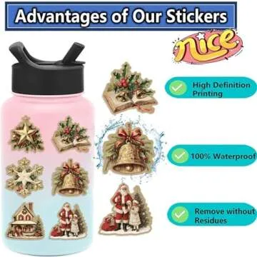 50PCS Christmas Theme Stickers, Non-Repeating Vinyl Waterproof Vintage Christmas Stickers, Holiday Gifts for Kids and Teens, Xmas Party Favorite (Vintage Christmas)