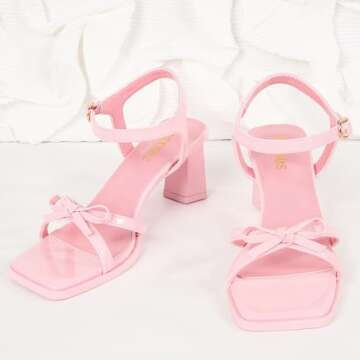 rsxses High Heels for Women Bow Block Chunky Heels Square Open Toe Sandals Wedding Dress Party Strappy Heels