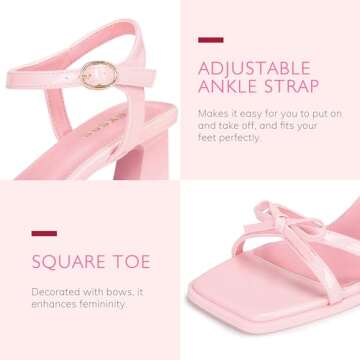 rsxses High Heels for Women Bow Block Chunky Heels Square Open Toe Sandals Wedding Dress Party Strappy Heels