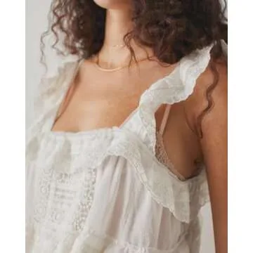 Gacaky Women's Summer Casual Sleeveless Rompers Ruffle Flowy Boho Sun Dress Loose Mini Dress with Built-in Shorts White L